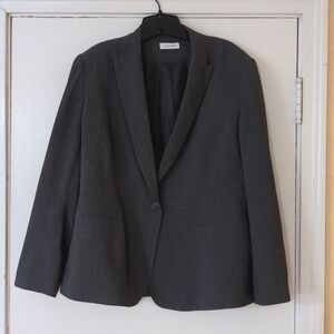 Calvin Klein Women's Gray Blazer Lined with Notched Lapel One Button Closure 14W